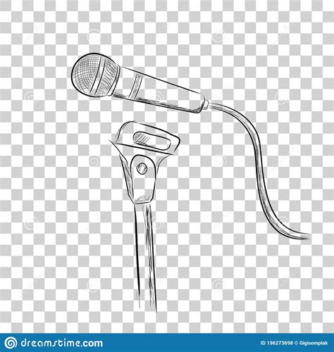 Vector Simple Hand Draw Sketch Wired Microphone At Transparent Effect