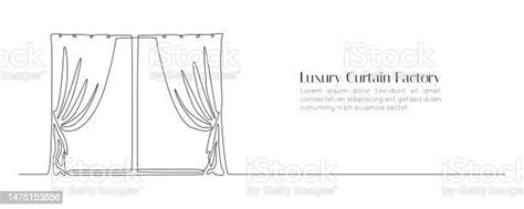 커튼이있는 창문의 연속 도면 심플한 선형 스타일의 드레이프 패브릭이 있는 거실 인테리어 컨셉 편집 가능한 획 개요 낙서 벡터