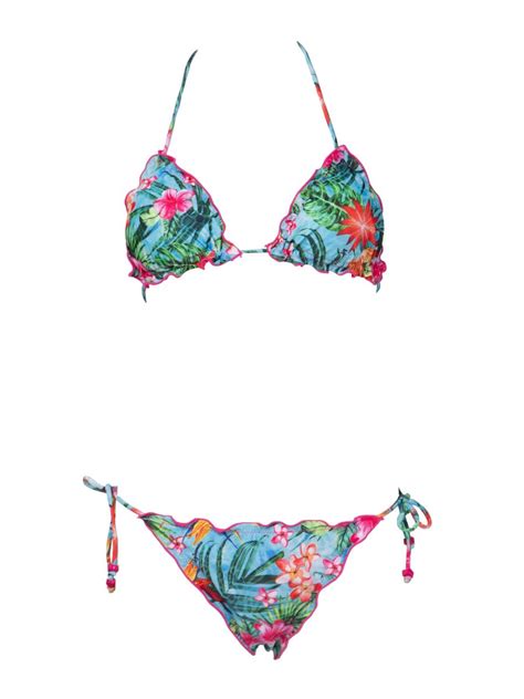 4 Giveness Bikini Da Donna A Triangolo Fiore Azzurra Sport