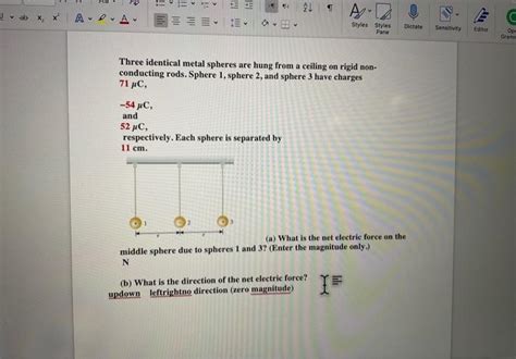 Solved Three Identical Metal Spheres Are Hung From A Ceiling