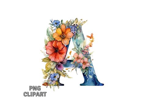 Floral Alphabet Clipart Letter A 1 Instant Download PNG - Etsy