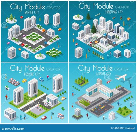 Ciudad Determinada Isom Trica Del M Dulo Ilustraci N Del Vector