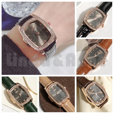 Jual Jam Tangan Jhui Analog Wanita Strap Pu Leather Dial Kotak Gaya