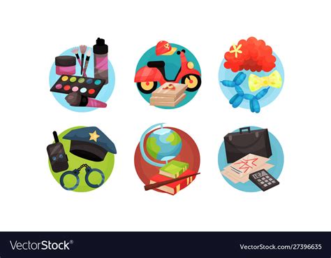 Icons With Different Professions And Jobs Items Vector Image