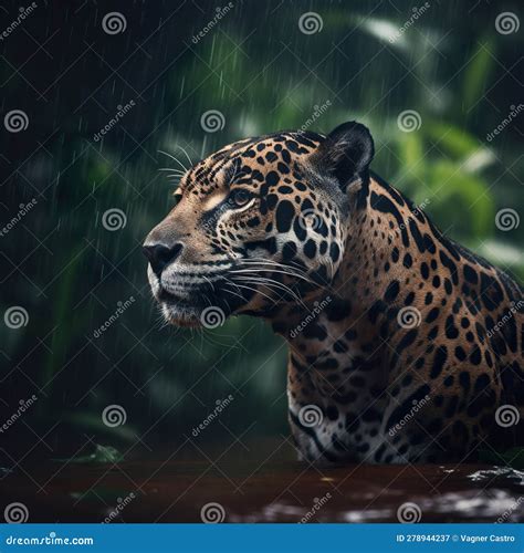 Male Jaguar In The Middle Of The Amazonian Jungle. Beautiful And ...