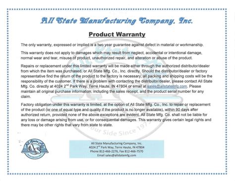 Product Warranty – All State Manufacturing