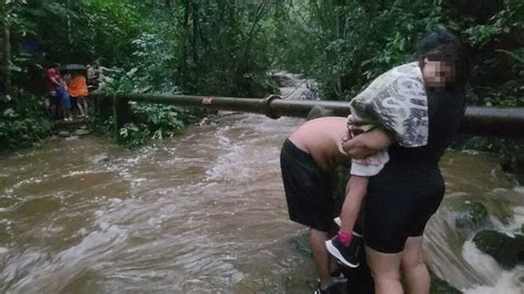 Após chuva forte 13 turistas ficam ilhados em cachoeira de