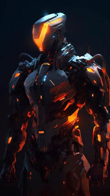 Premium AI Image | A robot armoured with orange and black lights in the ...