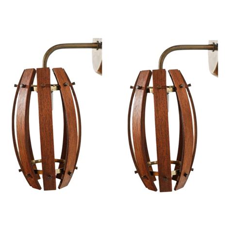 Mid Century Walnut And Brass Sconces A Pair Chairish