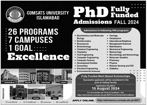 Admission Open In Comsats University Islamabad 28th July 2024