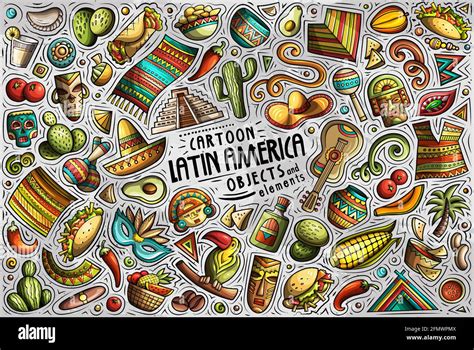 Vector Doodle Cartoon Set Of Latin American Theme Objects And Symbols