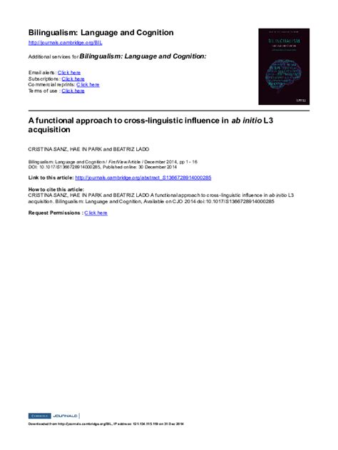 Pdf A Functional Approach To Cross Linguistic Influence In Ab Initio