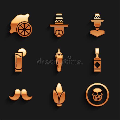 Set Hot Chili Pepper Pod Corn Mexican Skull Coin Tabasco Sauce Mustache Tequila Glass With