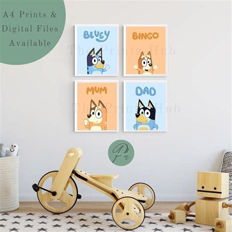 Set Of 4 Bluey Prints Bluey Gallery Wall Decor Bluey Etsy