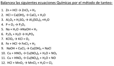 Ejercicios De Balanceo De Ecuaciones Por Tanteo Pieda