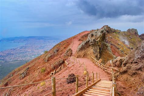 Crater Of Mount Vesuvius Naples Italy Hiking Trail View Stock Image