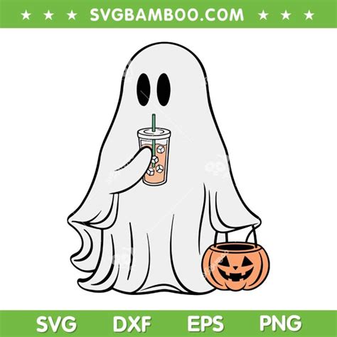 Ghost Drinking Coffee Latte Svg Png