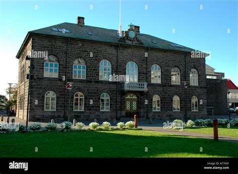 Parliament building in parliament square in city of Reykjavik Iceland ...