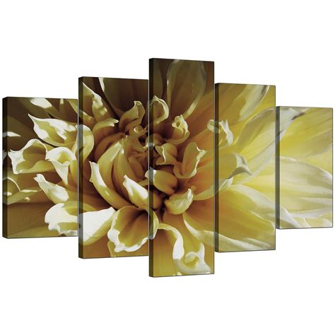 Extra Large Flower Canvas Wall Art 5 Piece in Cream