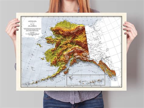 Alaska Map Topographic Map Shaded Relief Map USA - Etsy