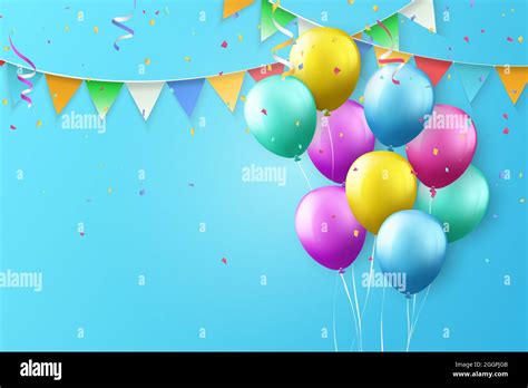 Colorful ballon and ribbon Happy Birthday celebration card banner ...