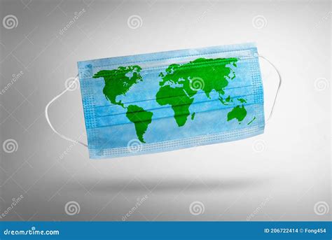 Blue Medical Disposable Face Mask With World Map Concept Of