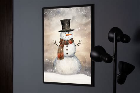 Traditional Snowman Vintage Winter Art Vintage Christmas Decor Retro