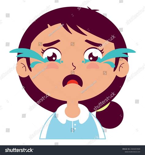 Girl Crying Face Cartoon Cute Stock Vector Royalty Free