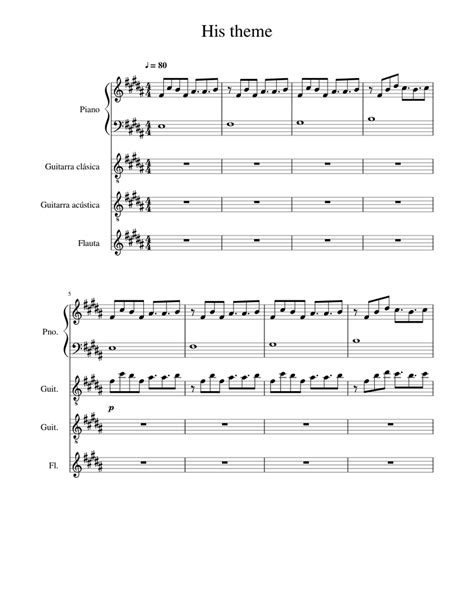 His Theme Undertale Sheet Music For Piano Flute Guitar Mixed Quartet