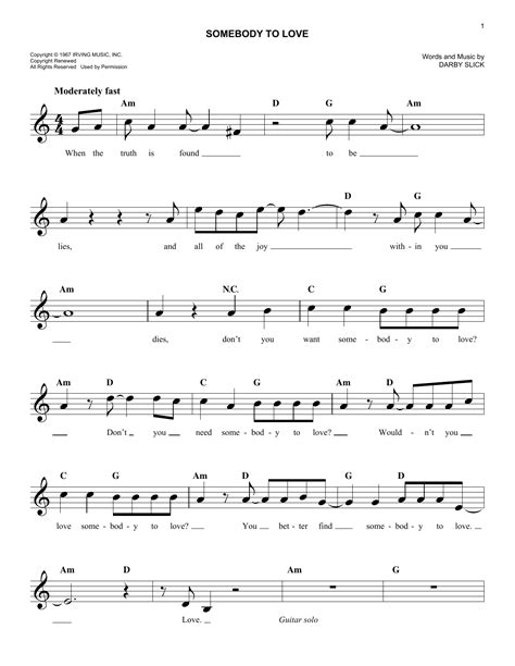 somebody to love piano sheet music Somebody piano sheet queen music ...