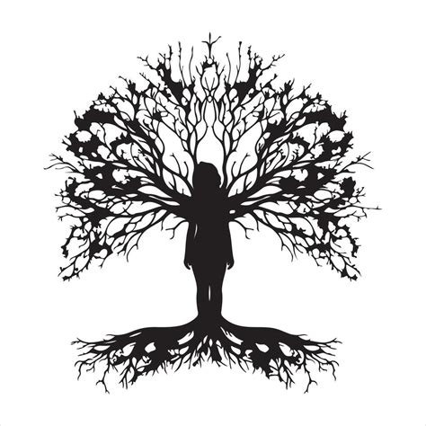 Hand Drawn Naked Tree Silhouette White Background Vector Art