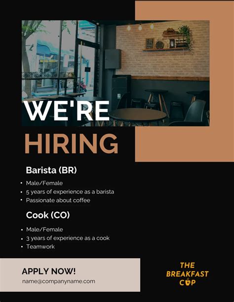 Black And Orange Modern Restaurant We Are Hiring Poster Venngage