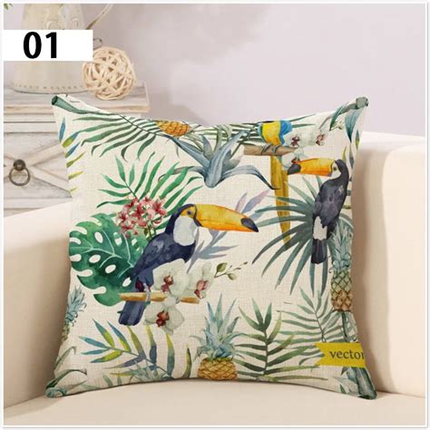 Rainforest Southeast Asian Style Pillow Linen Cover Cushion Cover