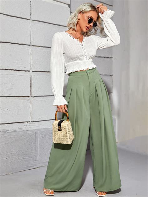 Shein Frenchy High Waist Fold Pleated Wide Leg Trousers Shein Uk