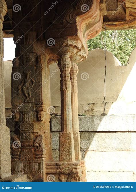 Beautiful Stone Pillars With God And Goddess Carving In Veerabhadra