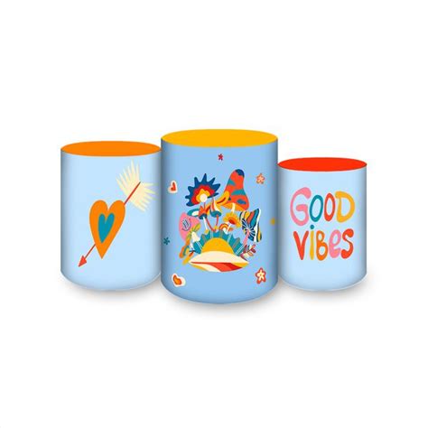 Trio Capas Cilindros Sublimados Tema Good Vibes 2190 Painel Festivo