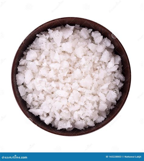 Sea Salt In Bowl On White Background Stock Image Image Of Condiment