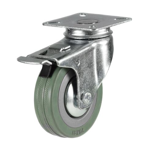 Light Duty Institutional Top Plate Brake Castor With Grey Rubber Wheel