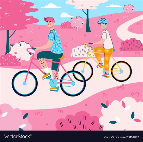 Father And Son Riding Bicycles Cartoon Vector Image