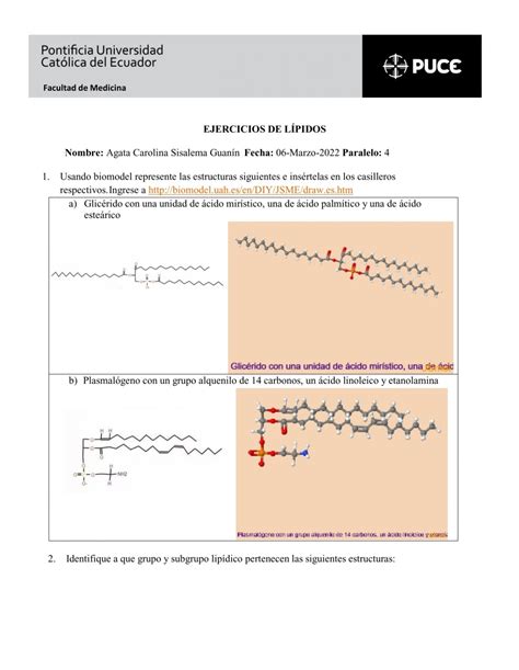 Ejercicios De L Pidos Bioquimed Agata Sisalema