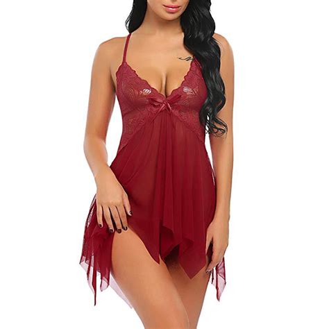 Qiaocaity Pajamas For Women Women Lingerie Silk Satin Nightgown V Neck Camisole Nightdress Lace