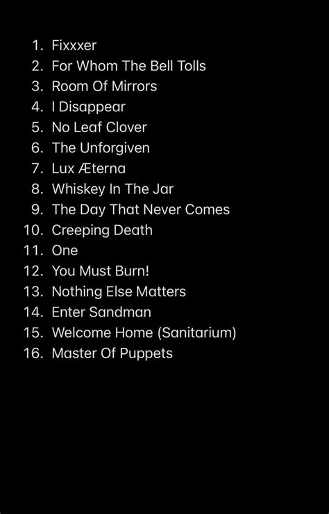 Here is a setlist I made : r/Metallica