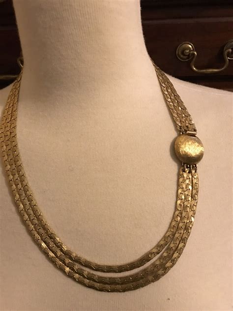 Monet Vintage S Gold Plated Triple Strand Neckla Gem