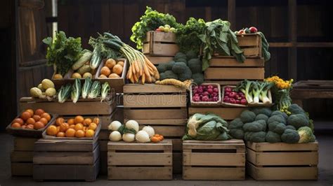 A Photo Of A Stack Of Wooden Crates Filled With Fresh Produce Stock