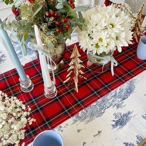 Red Tartan Plaid Table Runner Christmas Table Runner Etsy