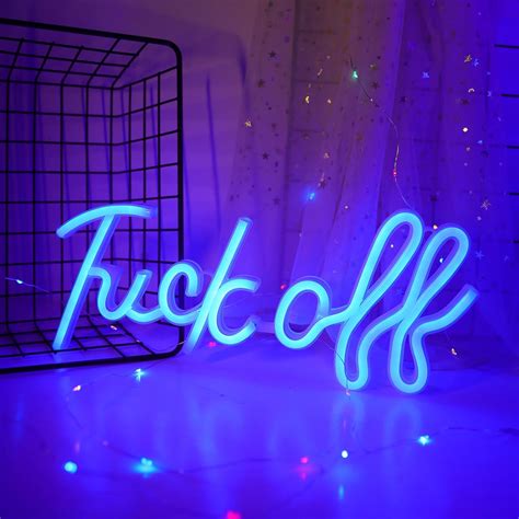 Dwooke Neon Sign Fuck Off Neon Light Neon Signs For Wall Decor Usb Battery Powered Blue Bar