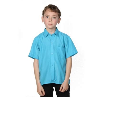 Chemise Gar On Turquoise Manches Courtes Achat Vente Chemise