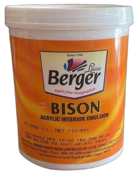 Milky White Berger Bison Acrylic Emulsion For Interior Walls