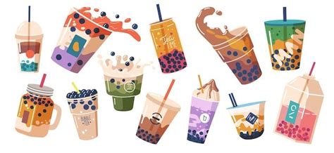 Premium Vector Set Of Bubble Tea Or Coffee Drinks Isolated On White