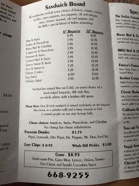 Menu At Deli Belly S Cafe Frisco